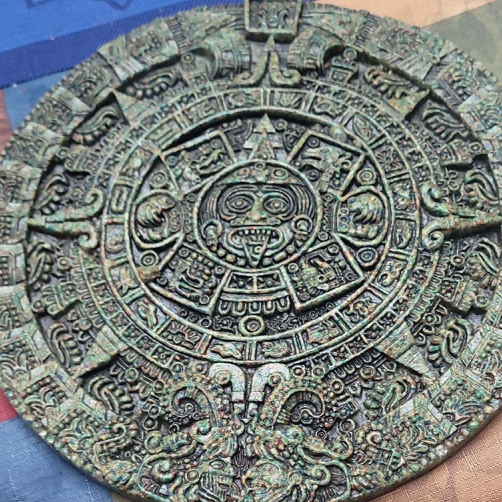 Intricate Green Aztec Calendar Wall Art